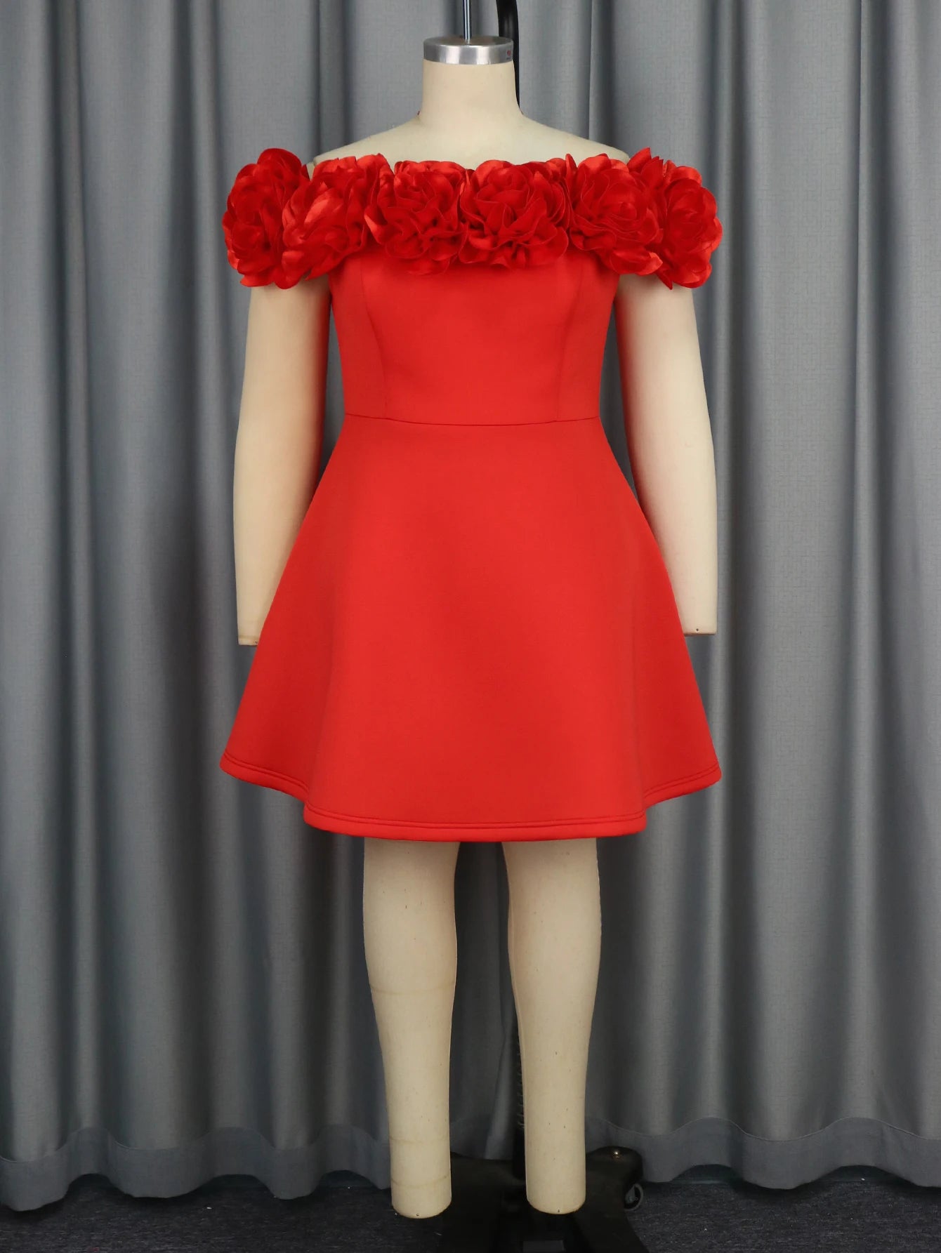 Autumn/winter New Fashion Design Sense Three-dimensional Flower High Waist A-line Short Dress Holiday Party Pleated Dress Retro