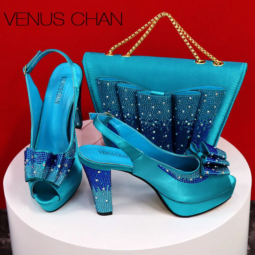 Big Sales Orange Color Peep Toe Comfortables Heels Slipper with Ctystal Bag For Nigerian Women Wedding Party Pump