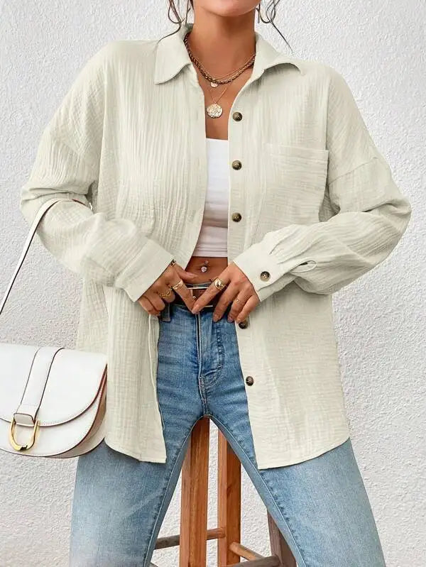 100% Cotton Gauze Muslin Women Shirts Casual Turn Down Collar Long Sleeve Top Office Lady Elegant Blouses for Women Blusas