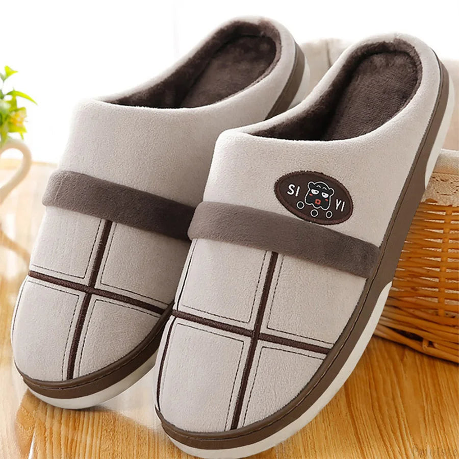 Winter Home Men's Slippers Plaid Warm Soft Memory Foam Male Indoor Shoes Plush Non-Slip Living room Slipper luxury