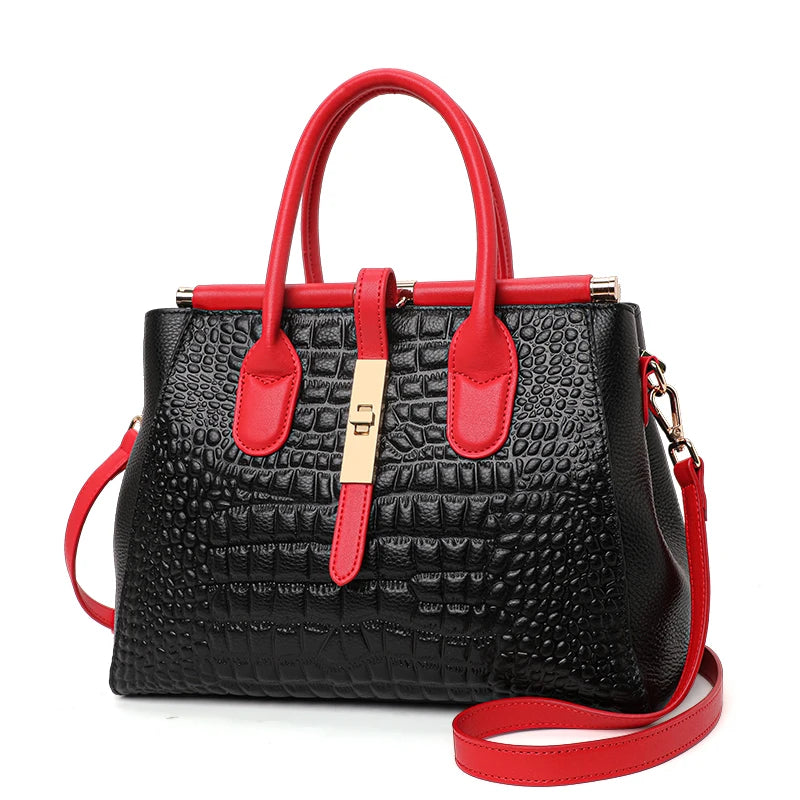 Aidrani New women's leather bag, large capacity color blocking design handbag with crocodile pattern printed on the surface