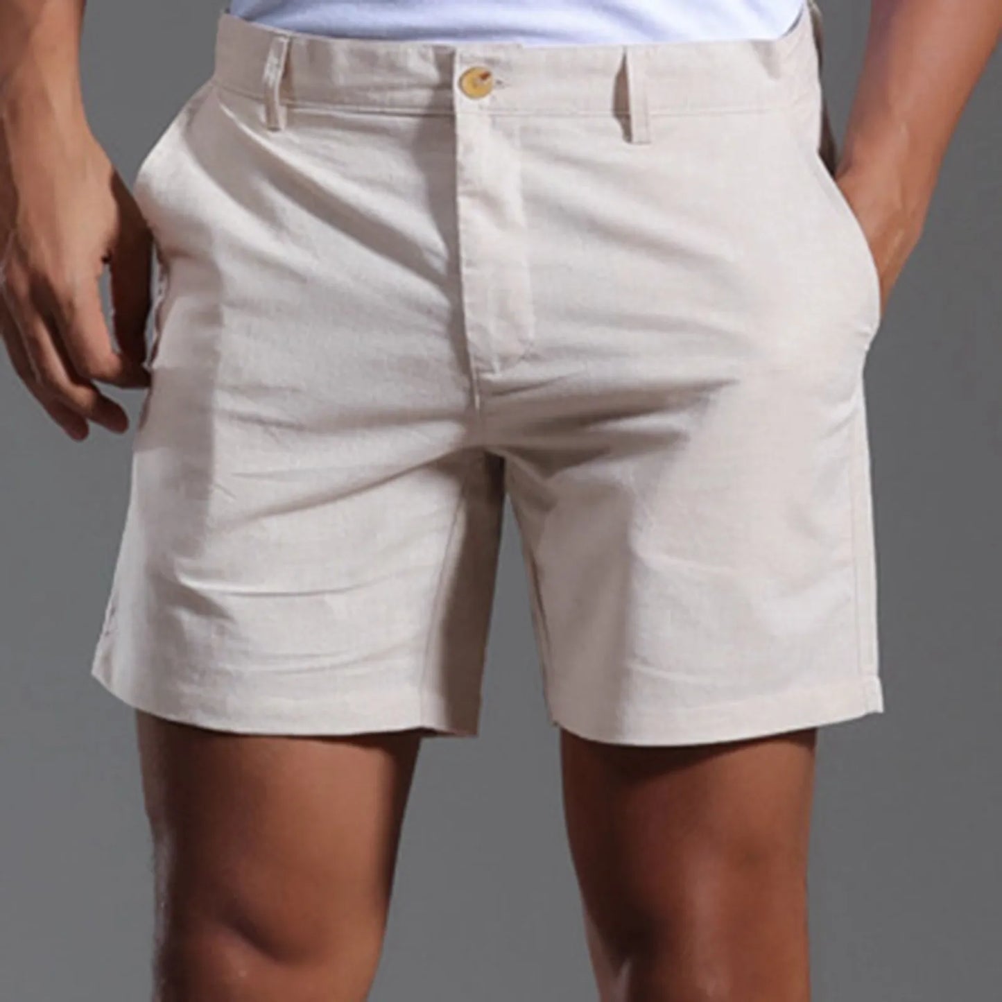 Spring Summer Pants Male Solid Linen Shorts Button Design Pants Versatile Quick Dry Pants Slim Training Quarter Pants 2024