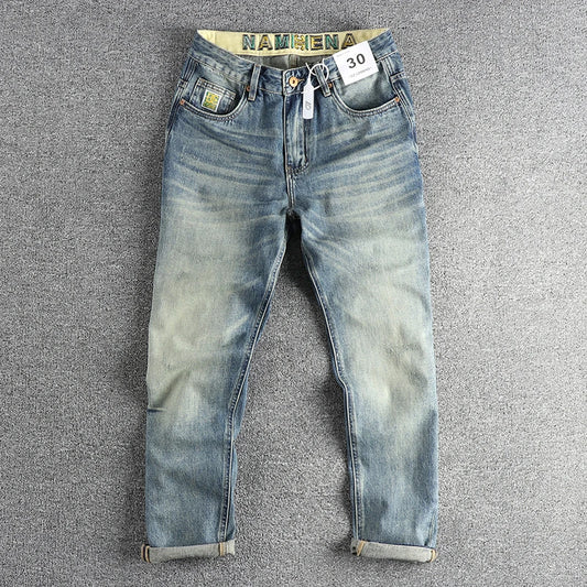 14oz Embroidery High Street Washed Cat Whiskers Denim Jeans Men's Loose Fit Tapered Straight Versatile Pants 512 Y2k Cityboys