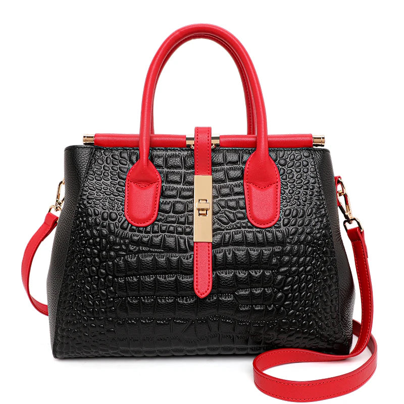 Aidrani New women's leather bag, large capacity color blocking design handbag with crocodile pattern printed on the surface
