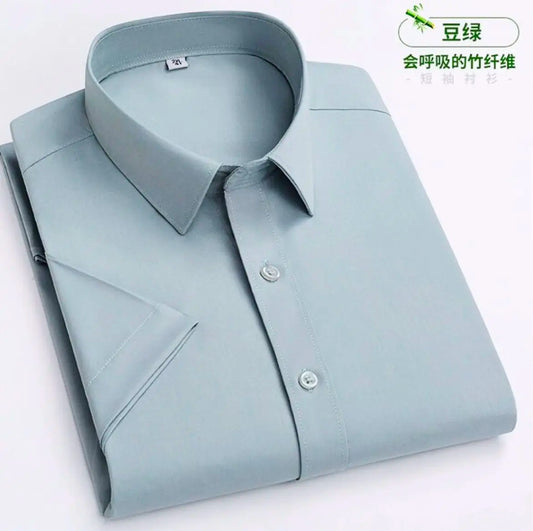 Summer new men's bamboo fiber short-sleeve shirt anti-wrinkle non-ironing business fashion comfortable casual breathable