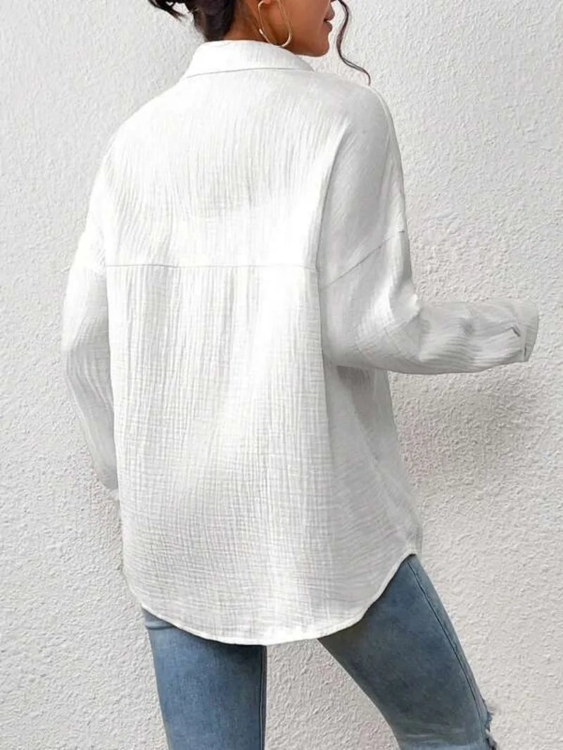 100% Cotton Gauze Muslin Women Shirts Casual Turn Down Collar Long Sleeve Top Office Lady Elegant Blouses for Women Blusas