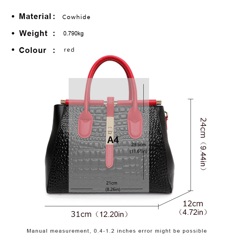 Aidrani New women's leather bag, large capacity color blocking design handbag with crocodile pattern printed on the surface