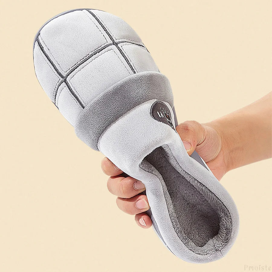 Winter Home Men's Slippers Plaid Warm Soft Memory Foam Male Indoor Shoes Plush Non-Slip Living room Slipper luxury
