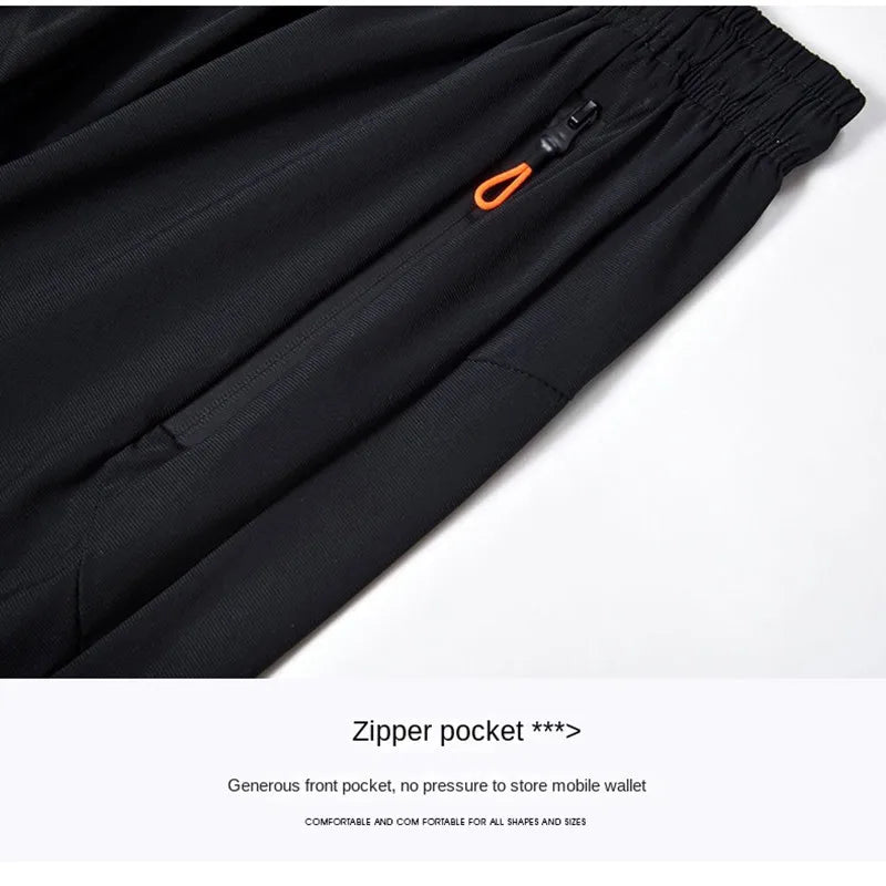 Summer cool ice silk men's large size shorts straight 7-point pants thin quick-dry sports baggy 7-point pants 5-point pants ba