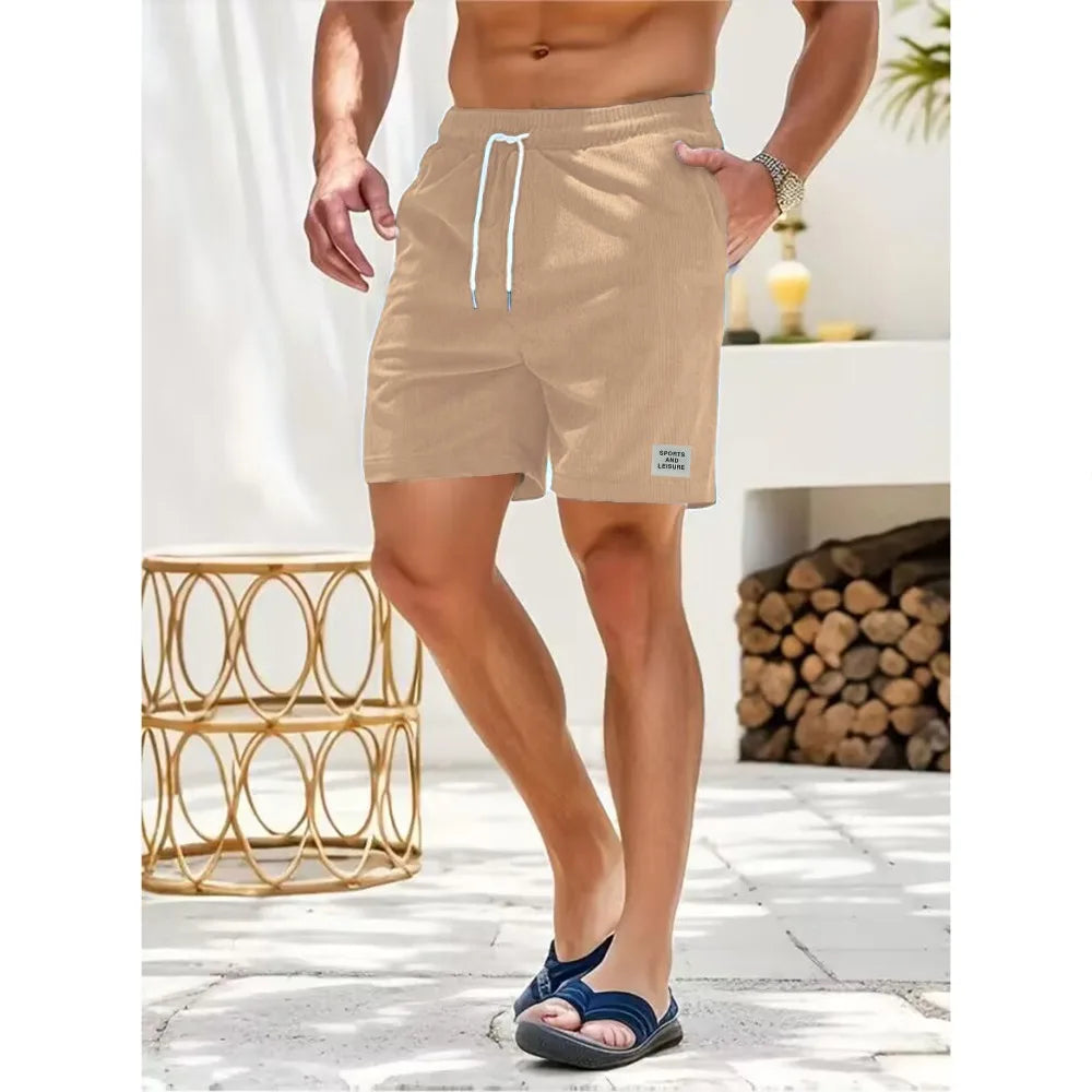 Summer Corduroy Male Casual Shorts Male Running Sport Shorts Men's Comfortable Streetwear Men's Solid Straight Short Pants
