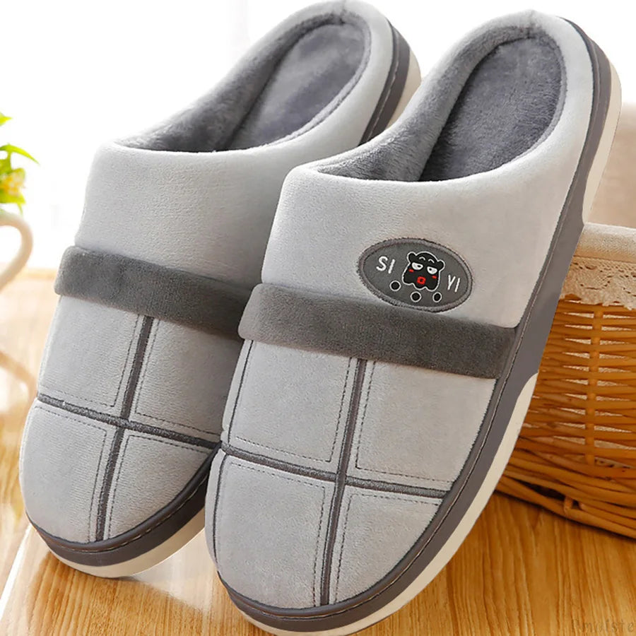 Winter Home Men's Slippers Plaid Warm Soft Memory Foam Male Indoor Shoes Plush Non-Slip Living room Slipper luxury